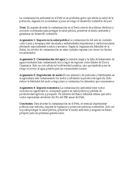 La contaminación ambiental en el Perú es un problema grave que afecta