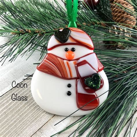 Fat Snowman Christmas Ornament Fused Glass Snowman Ornament Holiday Decor Glass Ornament