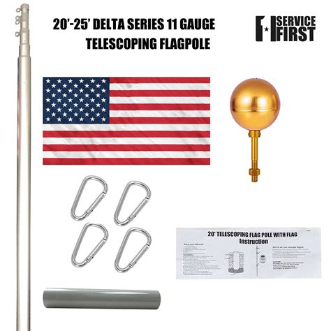 20' & 25' Delta Pin-lock TELESCOPING Flag Pole (silver) - Etsy