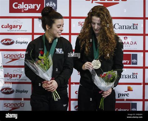 Canadas Meaghan Benfeito Left And Caeli Mckay Celebrate Their