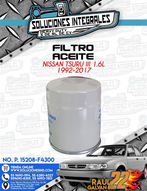 FILTRO ACEITE TSURU III 1 6L 1992 2017 Soluciones IHD