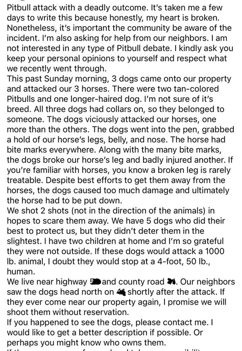 “Pitbull attack with a deadly outcome…dogs viciously attacked our (3