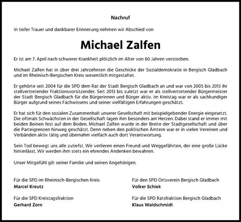 Traueranzeigen Von Michael Zalfen Wirtrauern