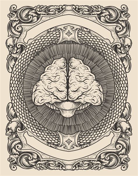 Illustration Antique Brain With Engraving Style 8970705 Vector Art At