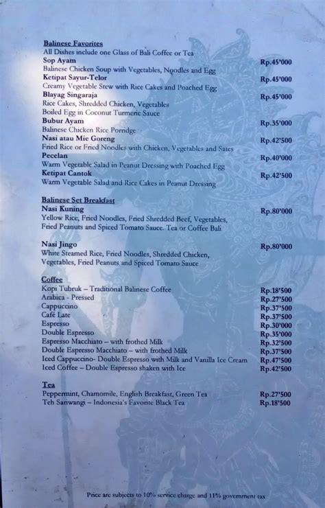 Menu At Diatas By Art Cafe Bumbu Bali Kuta Selatan Jl Siligita No