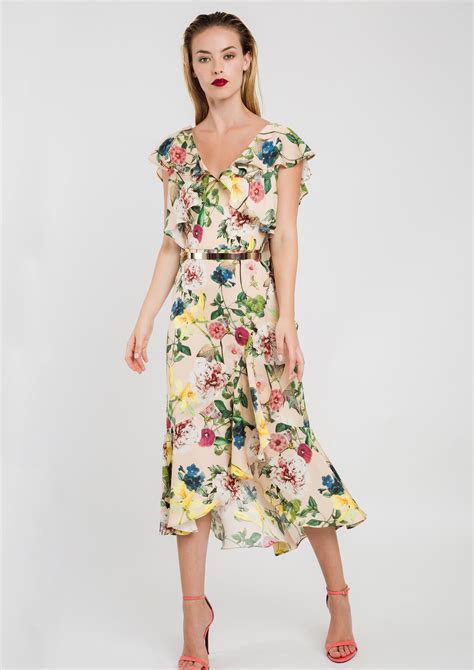 Special Occasion Floral Print Beige Dress