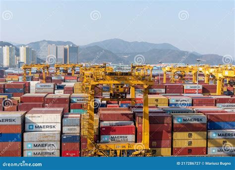 Cargo Container Terminal in Sea Port of Busan, Editorial Photography ...