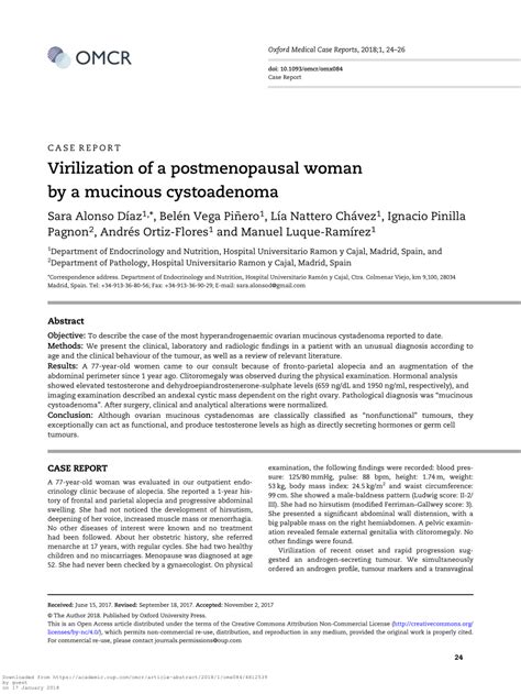 Pdf Virilization Of A Postmenopausal Woman By A Mucinous Cystoadenoma