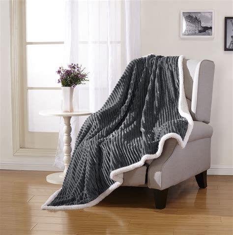 Ultra Plush Reversible Ribbed Sherpa Throw Blanket Gray