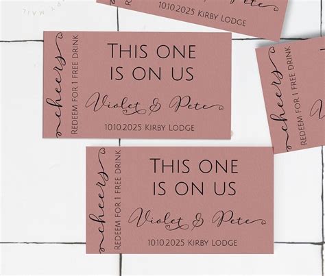 Wedding Drinks Token Printable Template Custom Colour Editable Drink