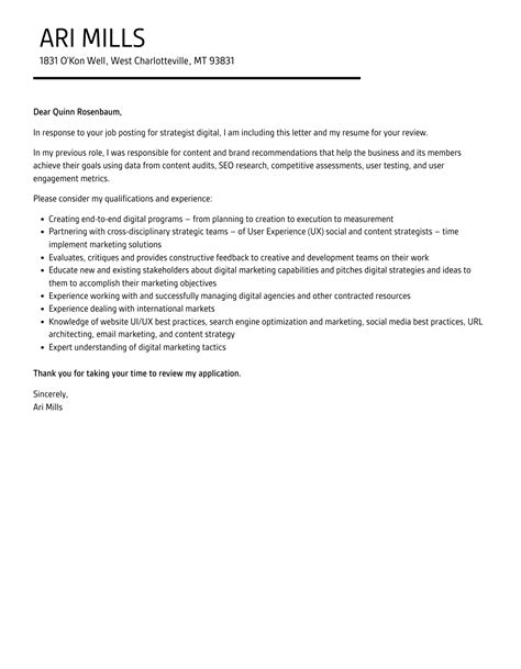 Strategist Digital Cover Letter Velvet Jobs