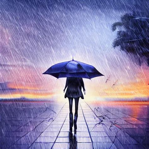 Realistic Anime Digital Art Holding An Umbrella In Stable Diffusion