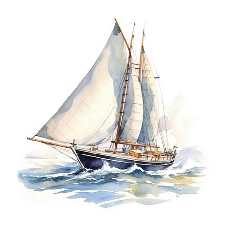 Painting Of A Sailboat With A White Sail On The Water Generative Ai