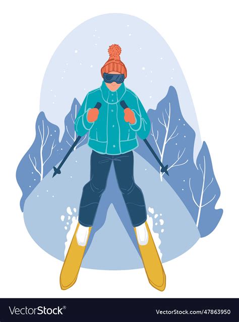 Skier Going Down Slope Winter Sports Activities Vector Image