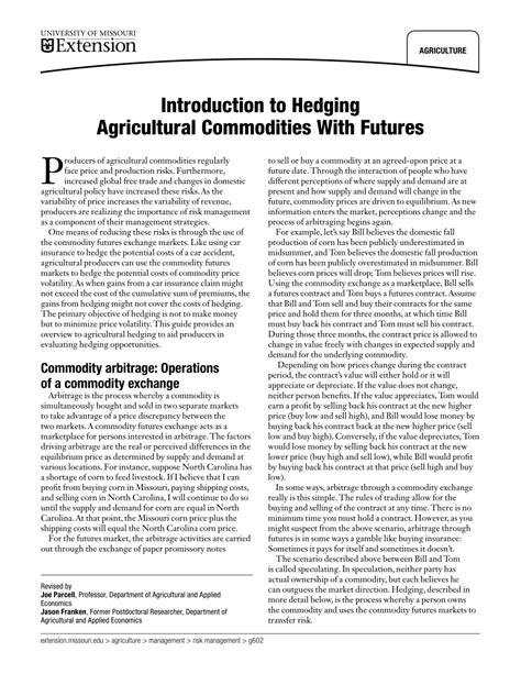 Pdf Introduction To Hedging Agricultural Commodities With Futures