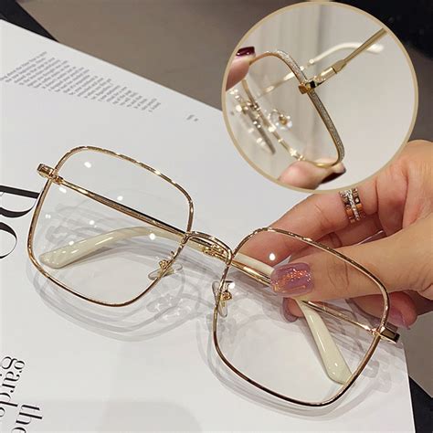 Korean Oversized Anti Radiation Eyeglasses For Womenmen Metal Frame Eyeglass Replaceable Lens