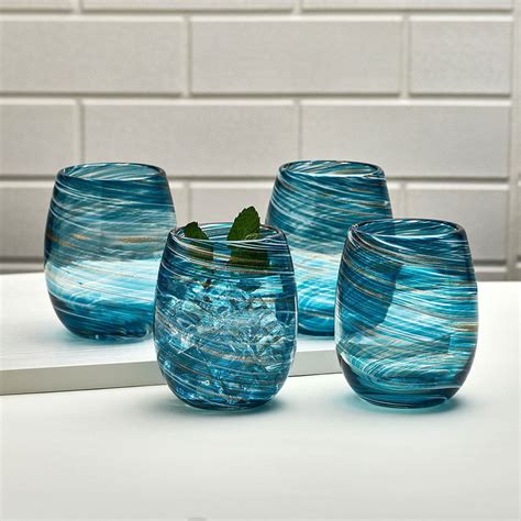 Color Swirl Set Of 4 Stemless Wine Glasses Mikasa