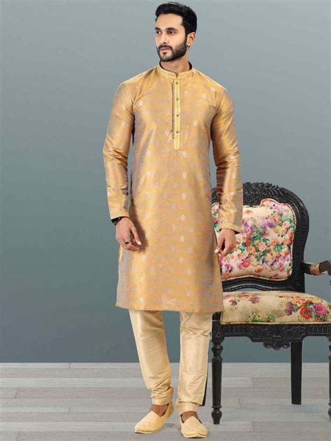 Gold Jacquard Banarasi Silk Woven Festival Wedding Kurta