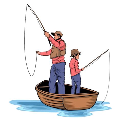 Padre e Hijo pescando arte vectorial y gráficos Vector Premium