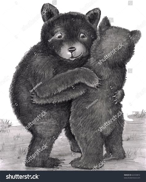 Two Bears Are Standing Up With Arms Around Each Other Giving Each