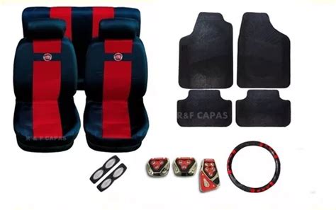 Kit Vermelho Capas Bancos Pedaleira Tapetes Volante Palio 98