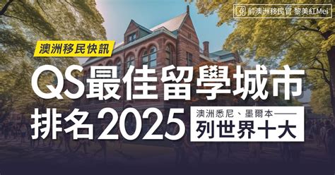 【澳洲移民快訊】qs最佳留學城市排名2025 墨爾本、悉尼列世界十大 Ray White Hong Kong