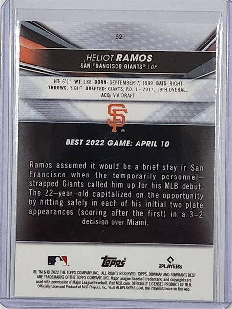 Bowman S Best Heliot Ramos Rc San Francisco Giants Rookie Card