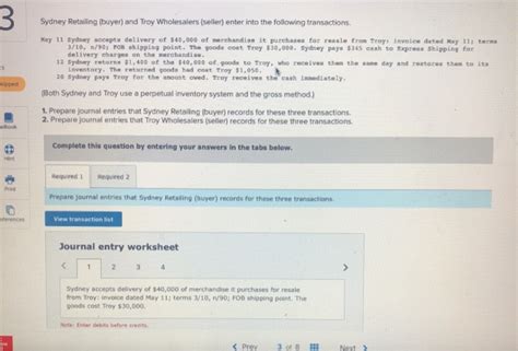 Solved Sydney Retailing Buyer And Troy Wholesalers Chegg