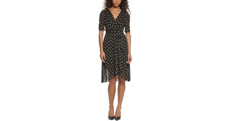 Tommy Hilfiger Polka Dot Chiffon Wrap Dress In Black Lyst