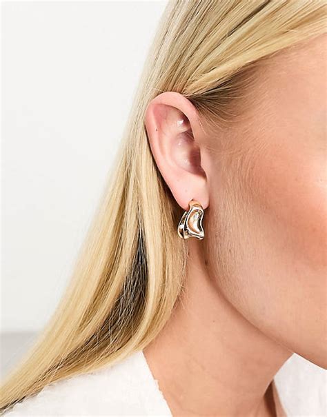 Designb London Molten Chunky Hoop Earrings In Gold Asos