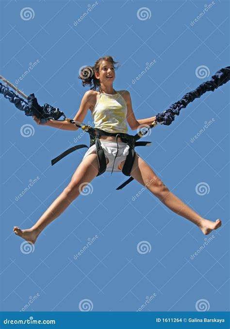 Girl Bungee Jumping Stock Photo Image Of Brunette Park