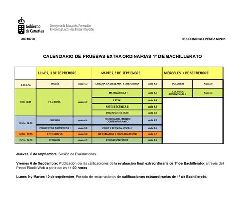 Pruebas Extraordinarias de Septiembre 1º Bachillerato 2024 I E