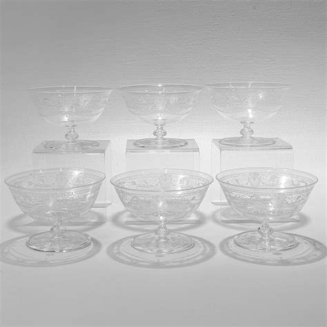 Set Of 6 Antique Stourbridge Etched And Engraved Glass Sherbert Bowls For Sale At 1stdibs