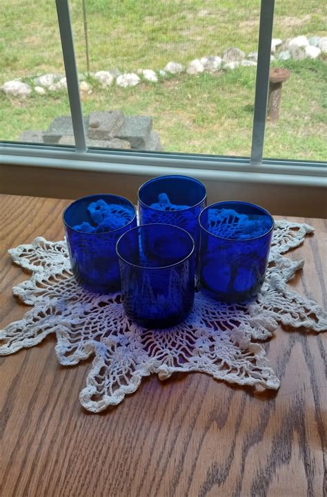 Vintage Libbey Cobalt Blue Glasses Metropolitan Tumblers Juice Etsy