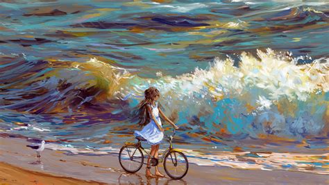 Sfondi La Pittura Illustrazione Mare Acqua Bicicletta Cielo