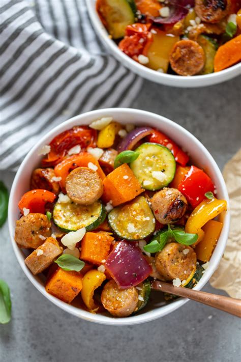 Sheet Pan Chicken Sausage And Veggies Strawberry Blondie Kitchen