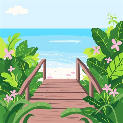 A Wooden Bridge Leading To The Ocean Premium AI Generated Vector