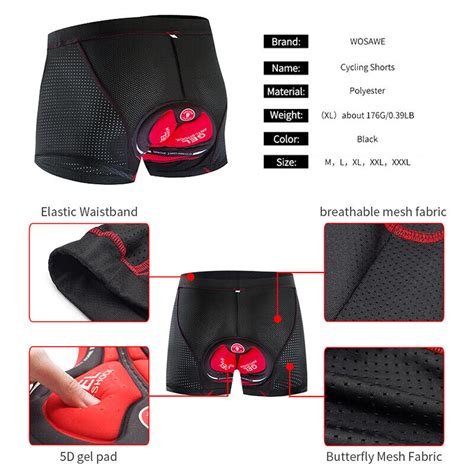 Wosawe Cycling Shorts D Gel Padded Mtb Bike Riding Underpants Sports