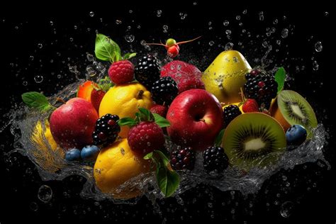 Various Fruit with Water Splash on Dark Background, Healthy fruits Rich in Vitamins. 24669771 ...