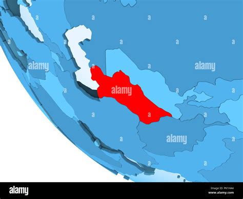 Turkmenistan Highlighted In Red On Blue Political Globe With