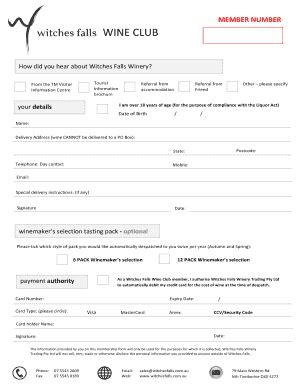 Fillable Online WIne Club Application And Order Form Witches Falls