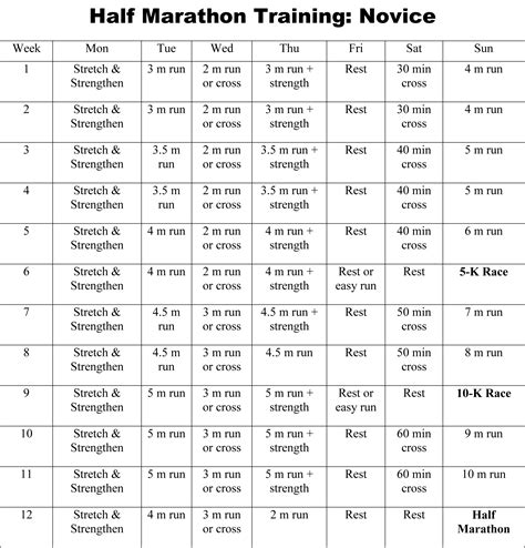 Training Calendar For Half Marathon