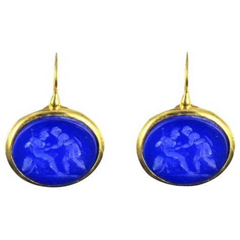 New Italian Blue Cameo Vermeil Drop Earrings At Stdibs