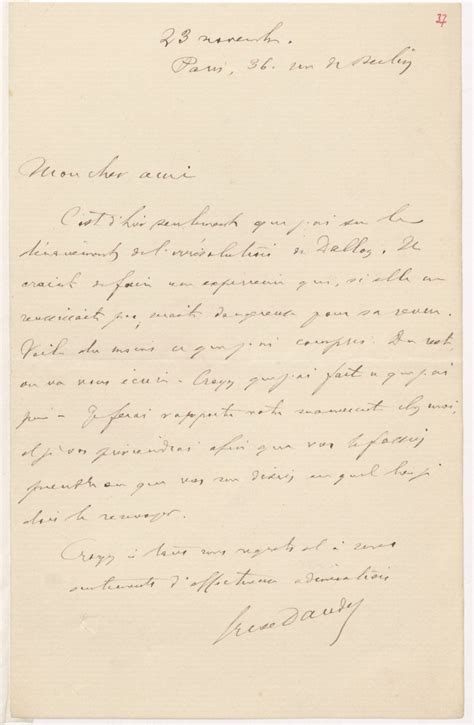 23 novembre 1878 de Ernest Daudet à Gustave Flaubert Centre Gustave