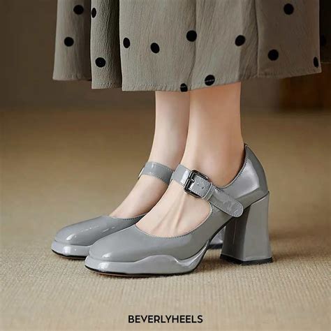 Emma Jones Round Toe Chunky Heels Mary Janes Buckle Straps Pumps Gray In Sexy Heels