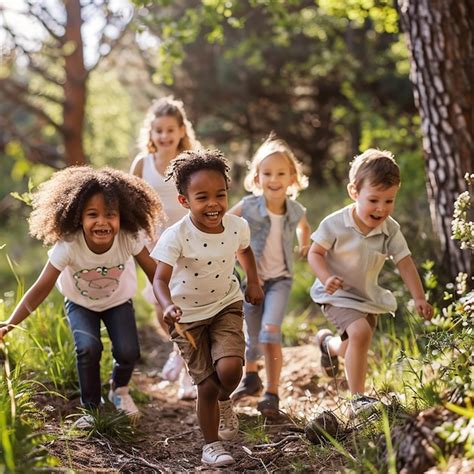 portrait  happy kids enjoying outdoor play premium ai generated image