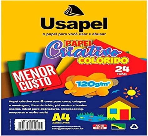 Papel Criativo Colorido Usapel 25062 8 Cores 24 Folhas A4 21x29 7