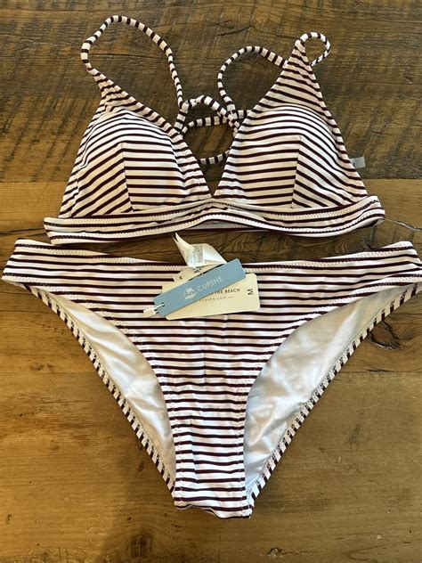 Cupshe Purple White Stripe Triangle Top Bikini Medium NWT EBay