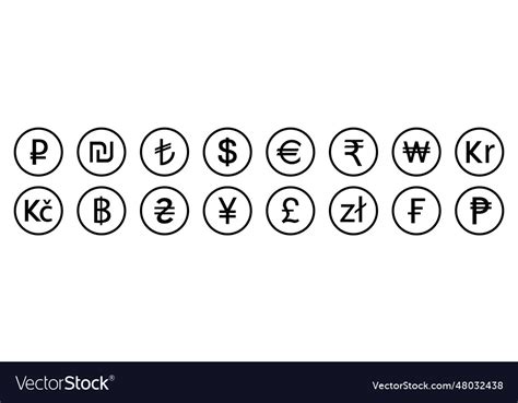 Set Of Most Used Currency Symbols Icon Royalty Free Vector