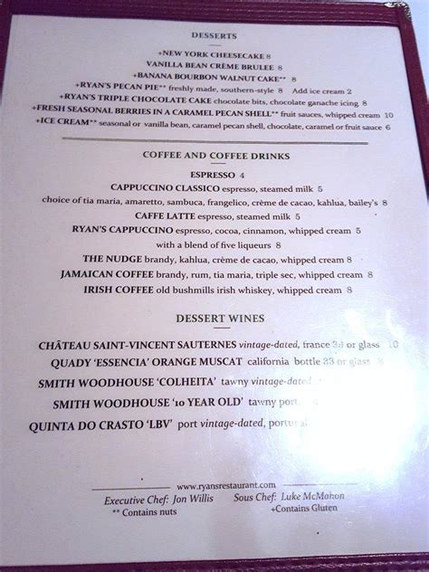 Menu at Ryan's Restaurant, Winston-Salem